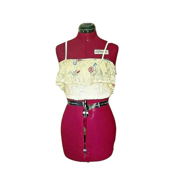 ELLI WHITE Womens Cami Tank Top Size Small Embroidered Lined Lace Ruffle - Picture 1 of 7